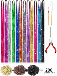 12 Colors Shiny Hair Braiding Tool Set, Heat Resistant Glitter Fairy Hair Accessories, Suitable For Women Girls Makeup Ball Cosplay - Multicolor - View 11