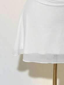 Vestido mini halter retro estampado otoñal con pliegues para mujer - Blanco - Ver 6