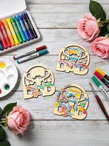 32pcs Wooden Father's Day Trophy Craft Set, Includes 10 Wooden Pieces, 10 Ropes, 12 Colored Pens, DIY Painting & Doodle Handmade Craft, Father's Day Gift, Wooden Pendant Decor, Holiday, Wedding, Home Party, Garden Decoration, Festive Souvenir - Father's Day Wooden Pendant - View 6