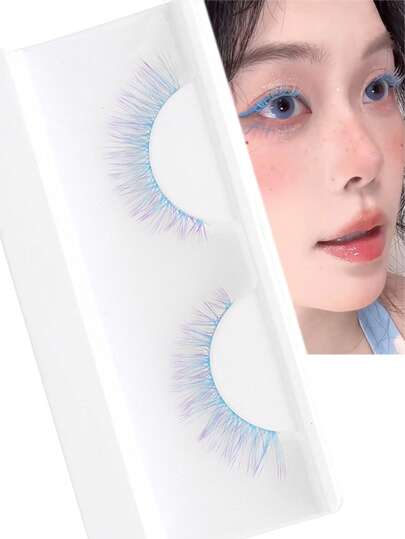 1 par de pestañas postizas coloridas personalizables, emparejadas con un diseño de dibujos animados exagerado, ligeras y cómodas para crear un look de maquillaje de ojos brillantes