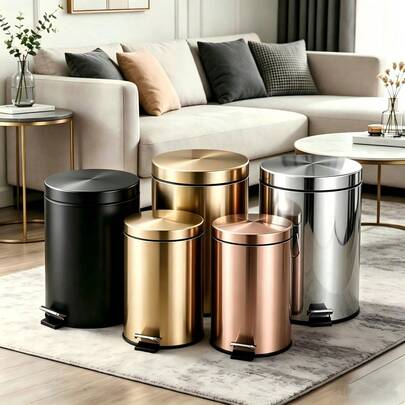 Thùng rác tròn bằng kim loại có bàn đạp, dung tích 8L/5L, thích hợp cho nhà bếp, phòng tắm, nhà ở, có lớp lót bên trong có thể tháo rời.