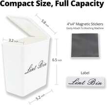 Artilife Magnetic Plastic Lint Bin With Lid For Laundry Room, 6 X 5 Inch Compact Wall Mount Lint Holder For Dryer, Small White ABS Trash Can For Dryer Lint And Sheets - MàuB - Xem 2
