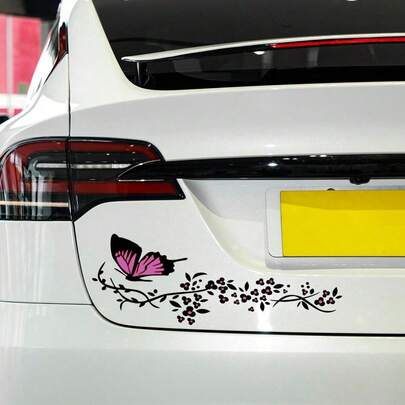 Một sản phẩm trang trí xe hơi cá nhân hóa với họa tiết bướm và hoa, decal dán xe, decal dán xe trang nhã và đẹp mắt.