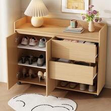 Shoe Cabinet, Mobile Shoe Cabinet With Swivel Casters And Brakes. Arched Top Design, Adjustable Shelf, Soft-Close Hinges - View 5