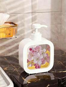 Creative Home Bathroom Dispenser Bottle, Pink Cherry Blossom Branch With Blooming And Falling Petals, Suitable For Bathroom, Kitchen, Sink, Can Hold Hand Soap, Hand Wash, Body Wash, Etc., Creative Hand Soap Bottle, Dispenser Bottle, Bathroom Supplies - Multicolor - View 2