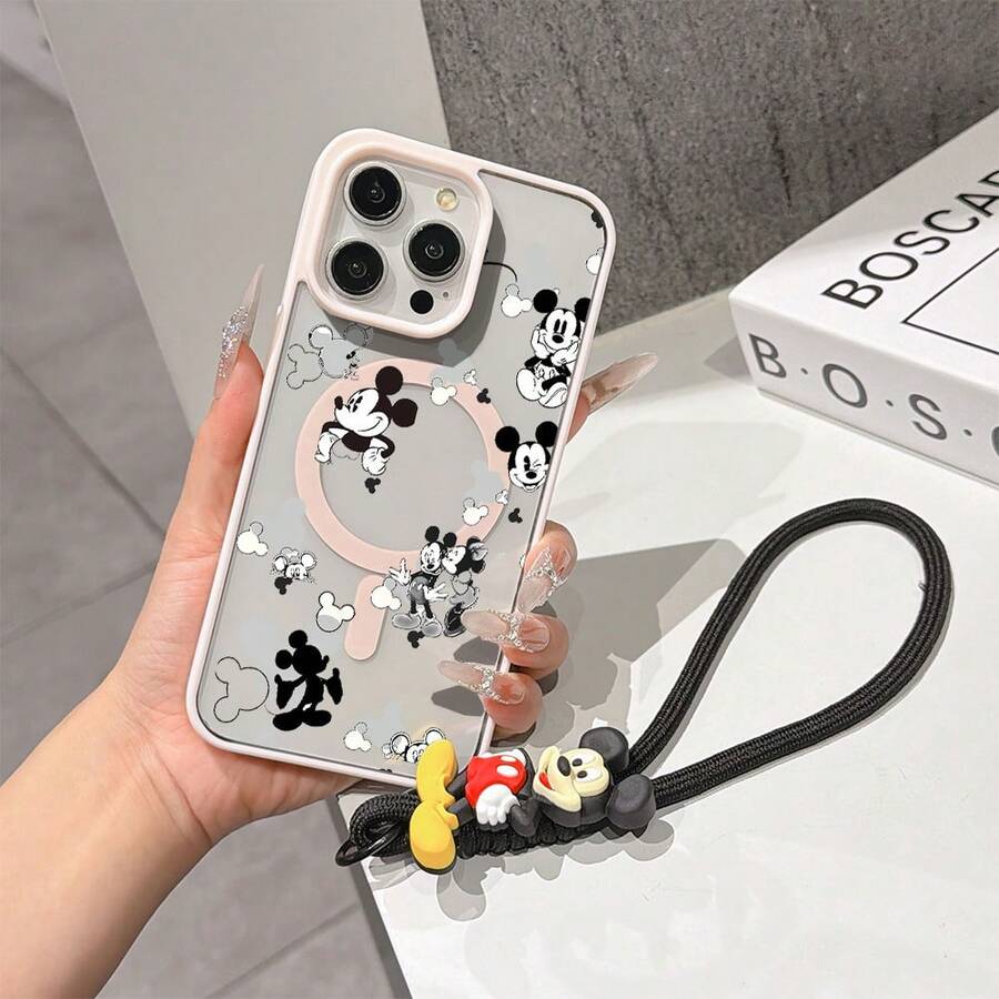 This Disney Mickey Mouse Lanyard Phone Case Is Fully Covered In TPU Material, Features Strong Magnetic Closure, Is Shockproof And Lightweight, And Is Compatible With IPhone17/16/11/13/15/15 Plus/15 Pro/15 Pro Max/12/14 Pro Max/11 Pro Max/12 Pro/12 Pro Max/13. This Phone Case Is A Popular Birthday Gift Or Business Gift Choice; It Is Durable, Stain- And Fingerprint Resistant, And Suitable For Both Men And Women. The Set Also Includes A Mickey Mouse Phone Case And A Mickey Mouse Plush Bracelet, Making It A Perfect Gift For Friends And Family. This Stylish Phone Case Is Fun, Lightweight, And Durable. IPhone17 Pro Max Phone Case, Minnie Mouse Phone Case. - Pink - View 1
