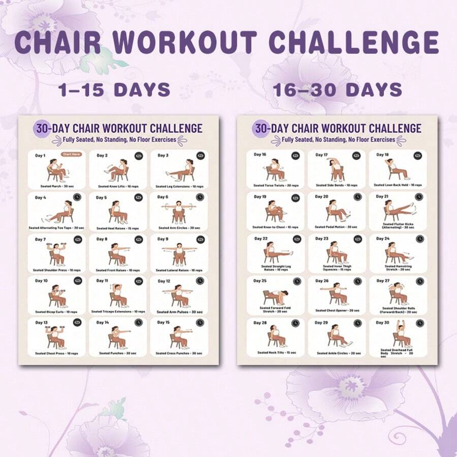 30-Day Chair Workout Challenge Fitness Poster, Full-Body Seated ...