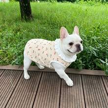 Áo vest cho chó Bulldog Pháp, chất liệu nhẹ, in hình quả anh đào, rất đáng yêu cho chó, thích hợp cho mùa xuân/hè. - Màu be - Xem 3