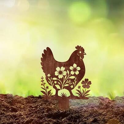 1pc Vintage Rusty Acrylic Chicken Shaped Garden Sign, 2D Flat Printed, Farmhouse Style Decor, Suitable For All Seasons, No Electricity Needed