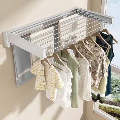 1 Pc Retractable Towel Rack, Hidden Bathroom Towel Bar, Foldable Wall-Mounted Clothes Drying Rack Suitable Bedroom, Balcony, Living Room, Bathroom,Spring,Minimalist,Summer Tops