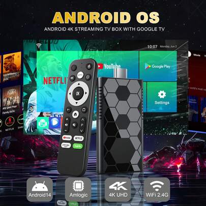 Upgraded S905L3 Smart TV Receiver, Equipped With Android 14 System, Quad-Core Processor, Supports 4K Video Decoding, Dual-Band WiFi (2.4/5.0GHz), With Fire TV Stick Function