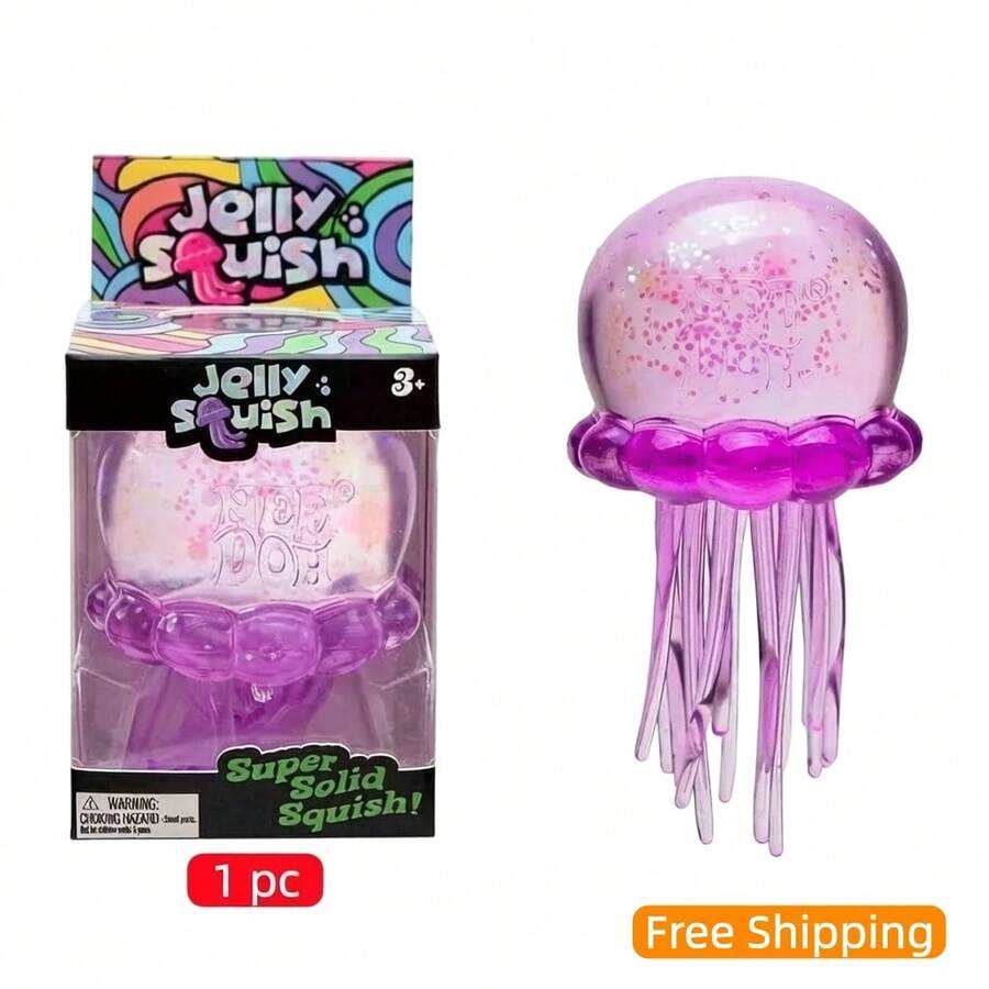 Glitter Jellyfish Squishy Fidget Toy, Soft Stress Relief Sensory Toy, Relaxing Gift For Kids Adults Home Office - 紫色 - 查看 1