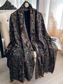 1 pieza Elegante bufanda de jacquard floral con hilo dorado, chal de moda versátil para mujeres, adecuado para salas con aire acondicionado, ropa de exterior de primavera/otoño, uso diario - Multicolor - Ver 14