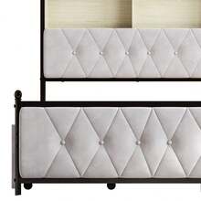 Superaly Upholstered Bed 180 X 200 Cm, Modern Double Bed With Storage, 4 Large Drawers, Headboard, Slatted Frame, Storage Bed Frame, Youth Bed, Velvet, Beige - 米色 - 查看 9