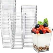 1/10/25/50pcs Square Mousse Cups, Dessert Cups, Party Dessert Cups, Suitable For Desserts, Puddings, Cheesecakes, Mousses, Cakes Decoration, Reusable, Suitable For Parties, Birthdays, Weddings, Halloween, New Year, Christmas - Clear - View 3