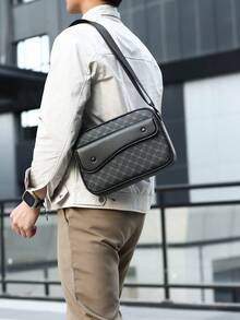 1个休闲商务翻盖撞色方形包，男士便携式单肩斜挎包，适合工作通勤、上学、购物、旅行，父亲节好礼 - 彩色 - 查看 2