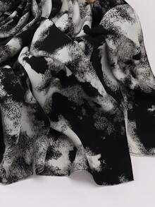 1pc Women Faux Pearl Chiffon Tie Dye Print Women Hijab, Printed Scarf, Hijab Scarf For Dress - Black and White - View 3
