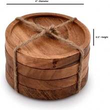 Wooden Coasters For Drinks - Natural Acacia Wood Drink Coaster Set For Drinking Glasses, Tabletop Protection For Any Table Type, - Design2 - View 5