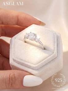 1 pieza Anillo de plata de ley 925 chapado en platino con circonita blanca, diseño elegante y de moda, adecuado como regalo de aniversario/cumpleaños - Plateado - Ver 3