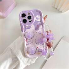 2pcs/Set (Purple Cute Cat Paw Phone Case + 1pc Purple Flower Lanyard) Durable Anti-Drop And Stylish Phone Protective Case, Suitable For Daily Use. Fashionable Phone Case With Artistic Design, Scratch-Resistant, Ideal For Pet Lovers And Tech Enthusiasts. - Creamy Yellow - View 4