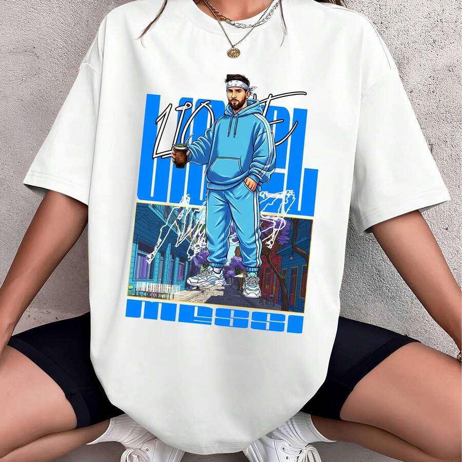 Lion El Me Ssi Graphic T Shirt Streetwear M Essi Urban Style Tee Football Legend Shirt Soccer Star Unisex Top Fan Gift Idea - trắng - Xem 1