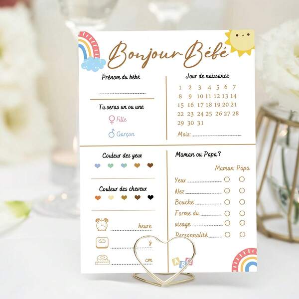 10/30 pezzi Carte predittive per festa di nascità con soli e arcobaleni carini, gioco di previsione del per neonati, carte per gioco di rivelazione del sesso, perfette per festa di nascità, compleanni, battesimi, feste di compleanno, rivelazioni del sesso e raduni familiari