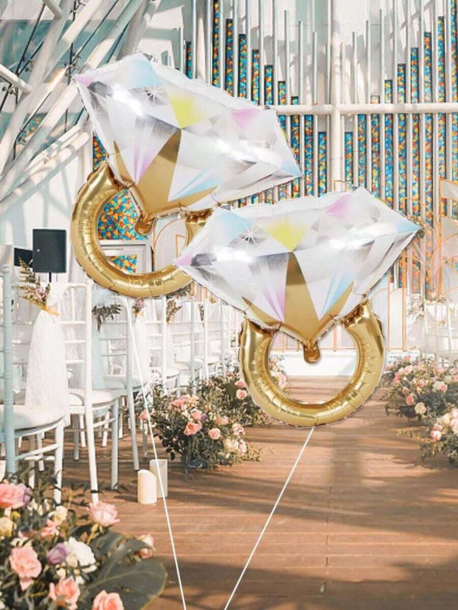 2pcs Rhinestone Ring Shaped Decorative Balloon, Back To School Valentine Day - Rose Gold - 查看 1