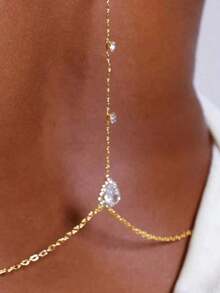 1pc Elegant Sexy Raindrop Chain Backless Necklace, Suitable For Women Any Occasion - Vàng - Xem 2