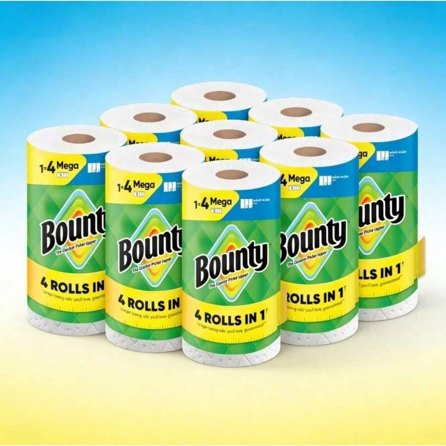 Commercial-Size Pack Custom Sheet Size Waste-Saving Design | Durable Diamond Texture Tough Mess Cleaner | Bounty Paper Towels Select-A-Size White, 1 Mega Roll, 164 Sheets Per Roll - 1 - Xem 1