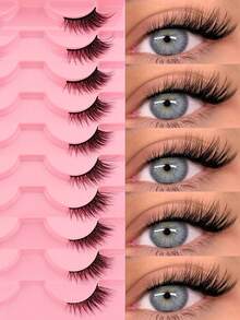 10 Pairs Cat Eye Natural Criss-Cross False Eyelashes With Black Line, Suitable For Daily Wear And Dates, Essential For Makeup - Black - View 8