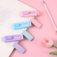 Pink Retractable Sliding Eraser Set, Cute Pull-Push Large Pencil Eraser With Plastic Cover, 4 Refill Soft Erasers For Students, Office, Daily Use, Popular Stationery - Rectangle - View 8