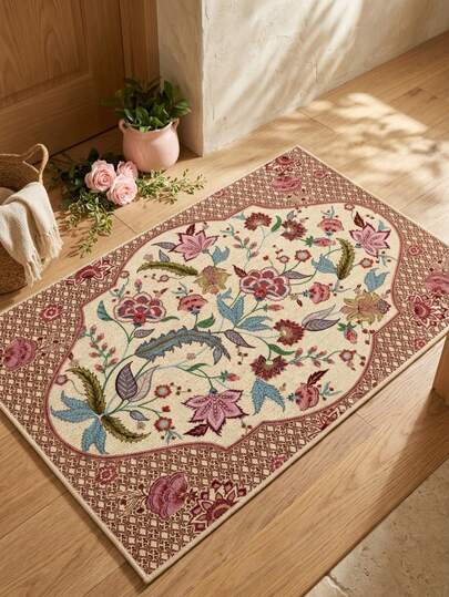 1 tấm thảm/thảm trải sàn/thảm nhà tắm/thảm cửa, kiểu dáng hoa lá Bohemian-Vintage sang trọng Mỹ, thích hợp cho phòng tắm, nhà bếp, lối vào, hành lang, đầu giường, phòng khách, phòng ngủ, thảm trải sàn mềm mại có thể giặt máy, trang trí nhà cửa thẩm mỹ.