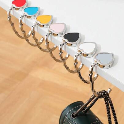 Cute Heart-Shaped Desk Hook, Portable Wallet/Purse Hanger, Foldable Desk Organizer, Reusable And Durable Wallet Hanger For Office, School, Bedroom, Kitchen Storage Boxes And Accessories