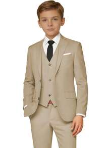 2026 Boys 5-Piece Formal Suit Set, Kids Wedding Communion Easter Tuxedo, Jacket Vest Pants With Shirt And Tie, Gentleman Formal Outfit - 淡香檳 - 查看 1