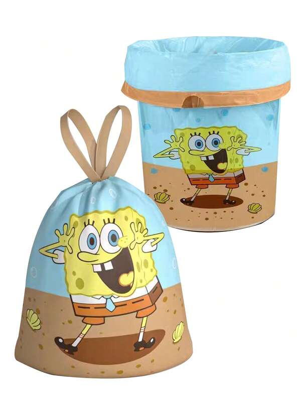 SpongeBob SquarePants 10/50/100Pcs Thick Trash Bags, Tear-Off Drawstring Trash Can Liners,For Home, Kitchen, Restaurant, Living Room, Garbage Sorting