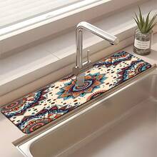 1pc Bohemian Pattern Printed Faucet Mat, Durable Polyester, Quick Drying, Easy To Clean, Suitable For Kitchen And Bathroom, Easy To Install, Daily Decor, Gift, Bathroom Mat, Durable Faucet Mat, Faucet Accessory - Multicolor - View 5