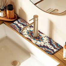 1pc Bohemian Pattern Printed Faucet Mat, Durable Polyester, Quick Drying, Easy To Clean, Suitable For Kitchen And Bathroom, Easy To Install, Daily Decor, Gift, Bathroom Mat, Durable Faucet Mat, Faucet Accessory - Multicolor - View 6
