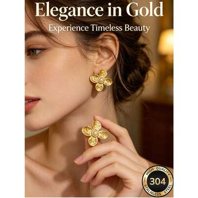 Bông tai hình lá ngọc trai bằng thép không gỉ mạ vàng 18K, kiểu dáng hoa cổ điển thanh lịch, quà tặng trang sức thời trang cho đám cưới, dạ hội, tiệc sinh nhật, bông tai cho phù dâu, Ngày của Mẹ và Ngày Valentine, không gây dị ứng và chống oxy hóa, hoàn hảo để đeo hàng ngày.