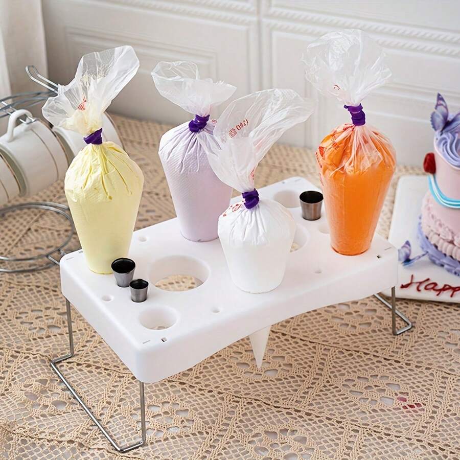 1pc Piping Bag Holder, Cream Icing Nozzle Storage Rack For Cake Decorating Workbench, Pastry Bag Tray Stand Tool - White - View 1