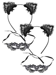 D EXCEED 2/3/4/5 pièces Ensemble de serre-tête à oreilles de chat en dentelle, masque pour les yeux et collier à clochette pour femmes - pour le cosplay d'anime, les fêtes d'Halloween - Multicolore - Voir 27