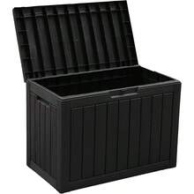 Olsen & Smith 170L Lockable Outdoor Garden Plastic Storage Box Container Chest - Small Lawn Balcony Furniture, Weather Resistant, Wood Panel Effect (Black) - Bkack - View 5