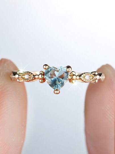 Vanel 1 chiếc nhẫn vàng tối giản sang trọng, mặt dây chuyền hình trái tim màu xanh nhạt lấp lánh với điểm nhấn trong suốt, trang sức thời trang dành cho nữ, thích hợp đeo hàng ngày.