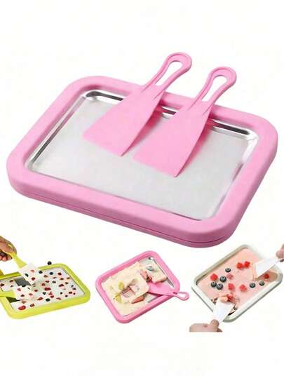 Bộ 3 máy làm kem, máy làm kem cuộn dùng tại nhà kèm khay đông lạnh và 2 dụng cụ cạo, máy làm kem bằng thép không gỉ, thích hợp cho các quán đồ uống, cửa hàng trà sữa, máy làm kem, cocktail tại nhà, đồ uống mùa hè, máy pha cà phê, người yêu thích đồ uống, phục vụ tiệc tùng, làm các loại đồ uống đặc biệt sáng tạo, máy làm kem, đá bào, kem, máy làm kem Ý.