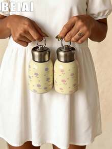 1 Stück 300ml handbemalter Thermobecher mit rosa Rosen-Motiv, doppelwandig aus Edelstahl, flacher Boden, Tasse mit Griff, Reisebecher, Wasserflasche, geeignet für Outdoor, Büro, Zuhause, Schule, Reisen, Geburtstagsgeschenk, Feiertags-Geschenk, Muttertags-Geschenk, Vatertags-Geschenk, Einschulung, Valentinstags-Geschenk - Verschiedenfarbig - Übersicht 2