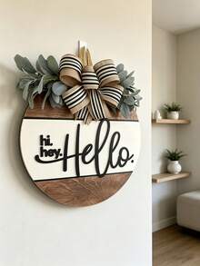 Hi Hey Hello Front Door Wreath, Hello Door Hanger, Hello Door Sign, Bow Decor Welcome Sign, Fashionable Door Hanger, Modern Door Hanger, Front Door Wreath, Home Decor, Wall Decor, Housewarming Gift - Hi Flower Wreath - View 4