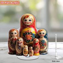 1 Mô hình búp bê Matryoshka Nga - Bản sao 2D phẳng của búp bê Matryoshka truyền thống với họa tiết đỏ và vàng đặc trưng, có thể xoay 360°, chất liệu acrylic, không cần điện, thích hợp sử dụng ngoài trời, thích hợp cho Giáng sinh, Lễ Phục sinh, Đám cưới, Sinh nhật - Quà tặng văn hóa Nga - A - Xem 8