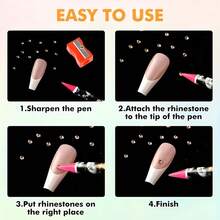 Set de 5 piezas Lápiz de cera con rhinestones y sacapuntas, kit de arte de uñas, bolígrafo de rhinestones de 4 colores, accesorios de rhinestones para arte de uñas, bolígrafo con rhinestones adhesivos, aplicador de rhinestones para uñas, set de rhinestones - Multicolor - Ver 4