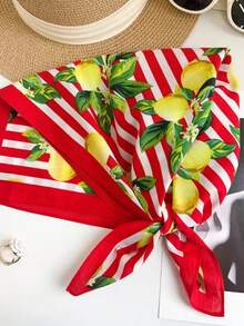 1 pieza Nuevo Pañuelo cuadrado pequeño de 100% algodón con estampado de frutas versátil, estampado floral de fibra de poliéster (poliéster) - Multicolor - Ver 4