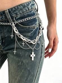 1 pieza Collar de cuero sintético estilo punk dulce, con decoración de borla en forma de cruz popular, estilo punk femenino estilo Y2K, cadena de cintura decorativa de alta calidad, accesorios de cadena de cintura de jeans estilo hip-hop, adecuado tanto para hombres como para mujeres, encanto de bolso, llavero, regalo de cumpleaños, regalos de boda, regalos de vacaciones, regalos de fiesta, recuerdos de eventos, regalos para amigos fuera del campus - Multicolor - Ver 2
