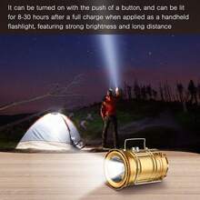Rechargeable Camping Flashlight, Portable White LED Lamp For Indoor And Outdoor Use, USB Solar Powered Cell Phone Charger - Dorado - View 5